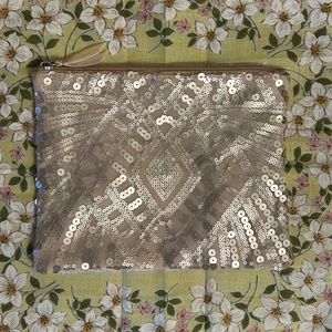 NWT Allegro Makeup Cosmetic Bag Flapper Girl Travel Sequins Champagne Rose Gold